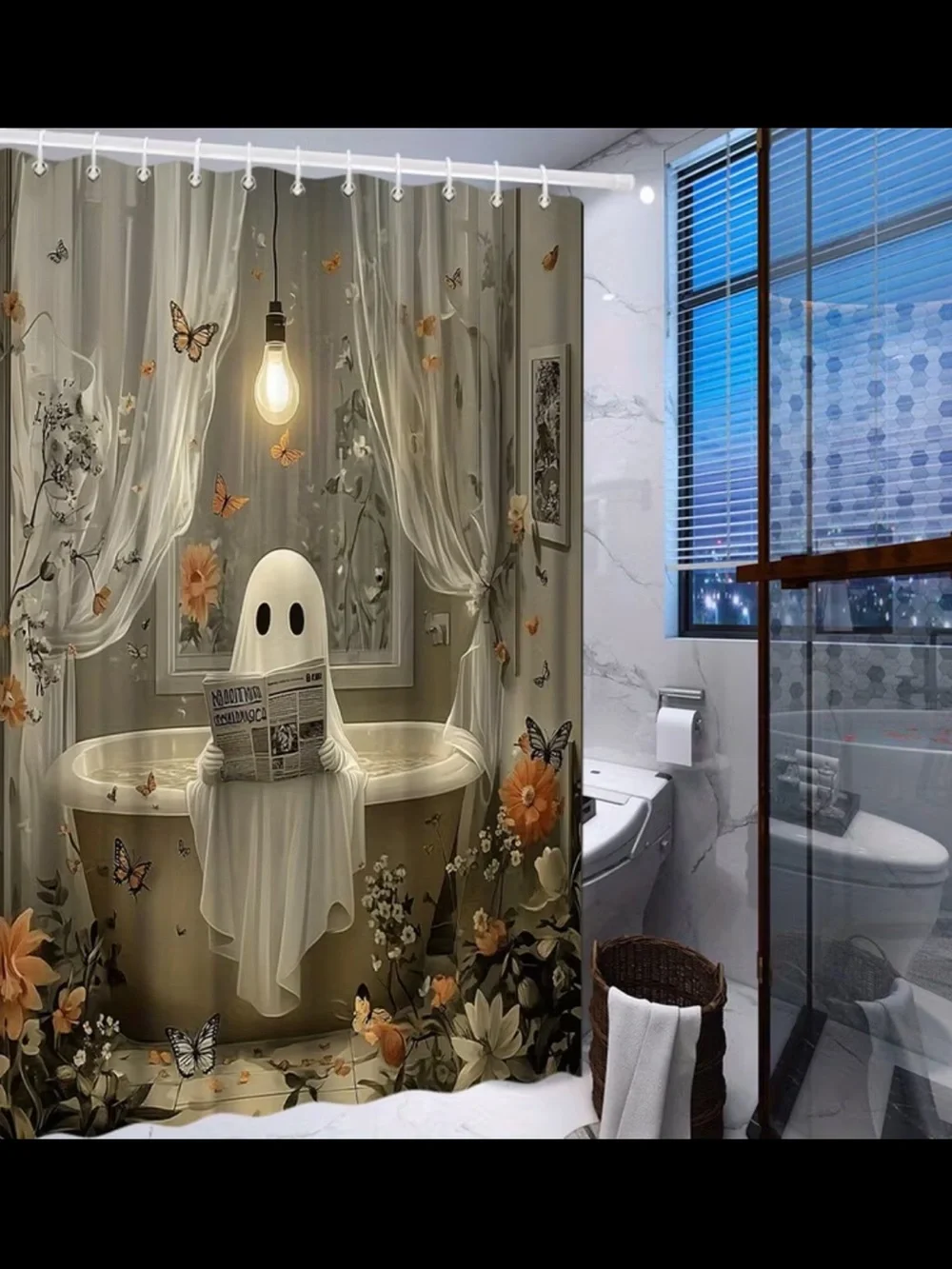 Whimsical Ghost & Butterfly Shower Curtain - Extra Long